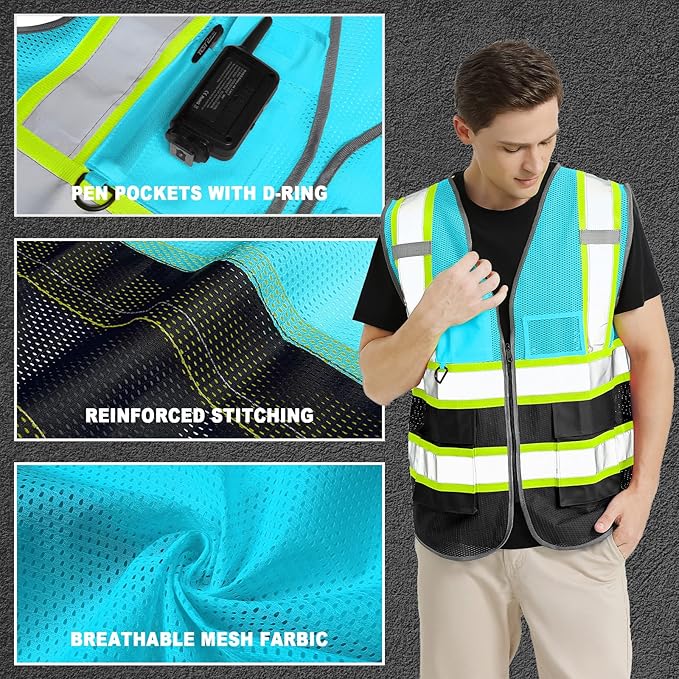 BeautyWill Custom Logo Safety Vest Class 2 High Visibility Reflective Vest for Men - Personalized Logo Team Vest