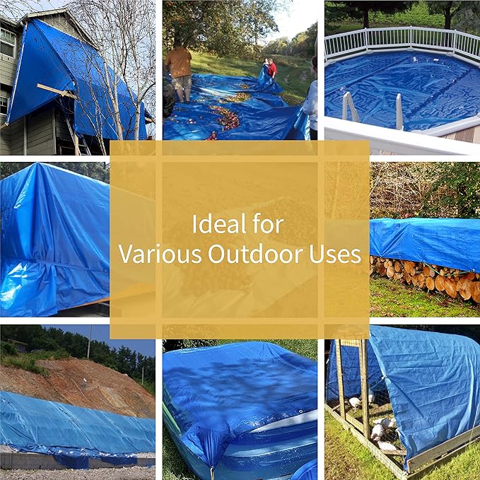 GUARD SHIELD Blue Tarp Waterproof 8x8 Feet Medium Duty All Purpose Poly Tarps Cover 7mil