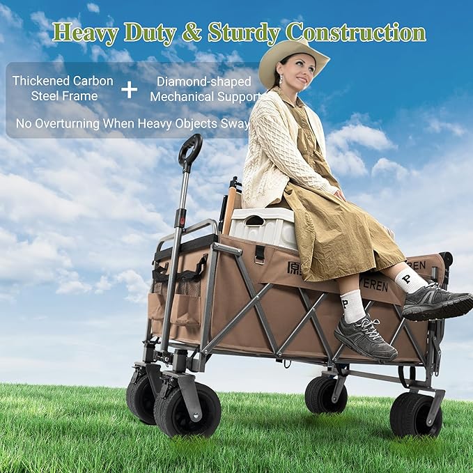 Large Capacity Collapsible Wagon with Opened Tailgate, 500lbs Pulled and Pushed Heavy Duty Folding Wagon Carts, 59" Extra Long Extender Wagons, All-Terrain Big Wheels for Shopping, Sports, Camping