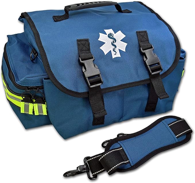 Lightning X Personalized First Responder EMT EMS Trauma Bag w/Stocked First Aid Fill Kit B & Custom Embroidered Name Patch (Blue)