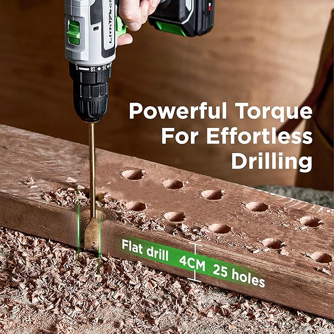 Cordless Drill Set, 20V Power Drill with Battery 2.0Ah and Charger, 2 Batteries, 3/8-Inch Keyless Chuck Electric drill, 18+1 Position, 2 Variable Speed, 380 In-lb Torque (Green)