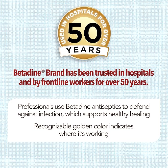 Betadine Antiseptic First Aid Solution, Povidone-iodine 10%, Infection Protection, Kills Germs In Minor Cuts Scrapes And Burns, No Sting Promise, No Alcohol or Hydrogen Peroxide, 8 FL OZ