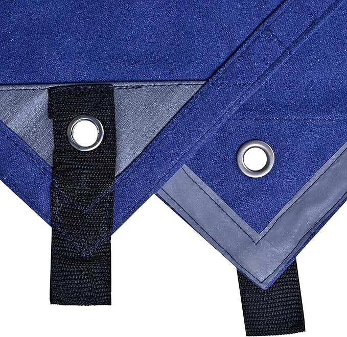 WHITEDUCK Canvas Tarp 18 oz. Heavy Duty Waterproof UV Resistant, Rustproof Grommets, Industrial & Commercial Use Cloth Tarp (Cut Size: 8'x10', Finished Size: 7'6"x9'6", Blue)