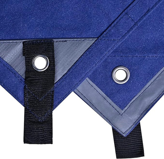 WHITEDUCK 10'x12' Canvas Tarp 18 oz/37 Mil Heavy Duty Waterproof UV Resistant, Rustproof Grommets, Industrial & Commercial Use Cloth Tarp (Finished Size: 9'6"x11'6", Blue)