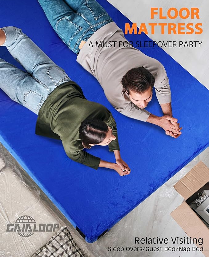 3 Inch Memory Foam Camping Mattress, Dual Layer Thick Sleeping Camp Pad for Car Tent Cot, Roll-Up Portable Glamping Floor Bed for Guests Sleepover