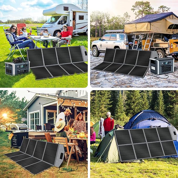 400W Portable Solar Panel, 24% High Efficiency Foldable Solar Panels Charger with Adjustable Kickstand IP65 Waterproof for Power Station Outdoor RV Camping Off Grid Hiking Emergency Power Supply