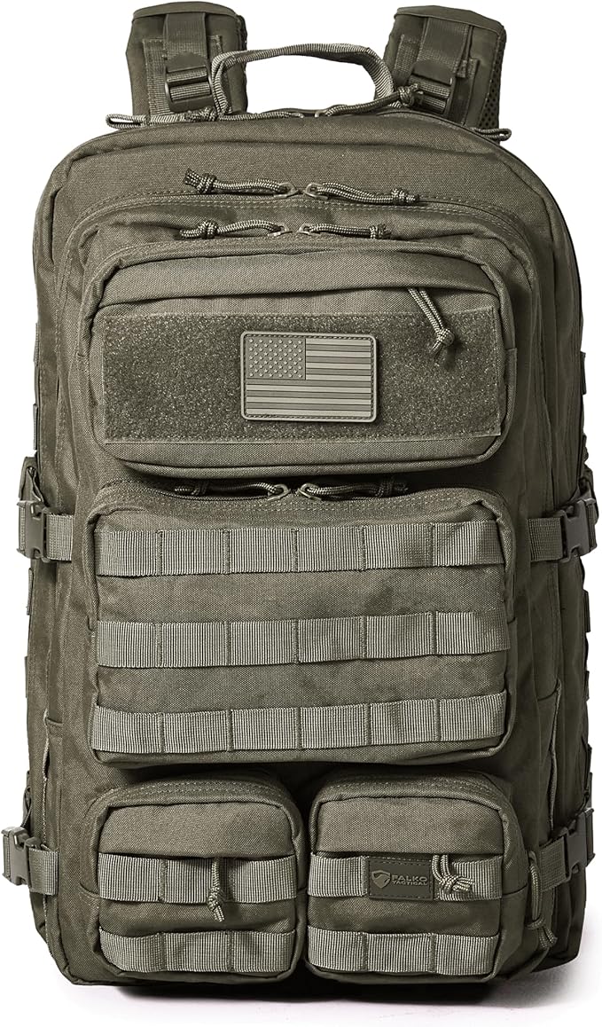 Falko Tactical Backpack for Men and Women 50L Backpack 2.4x Stronger Large Military Molle Rucksack, Bugout Backpack Outdoors