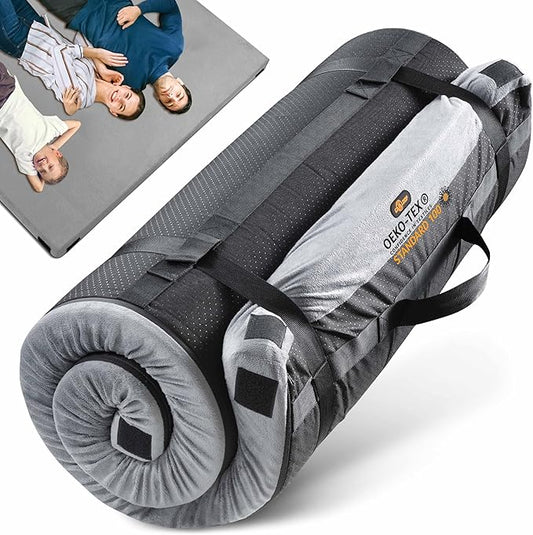 3 Inch Memory Foam Camping Mattress, Dual Layer Thick Sleeping Camp Pad for Car Tent Cot, Roll-Up Portable Glamping Floor Bed for Guests Sleepover