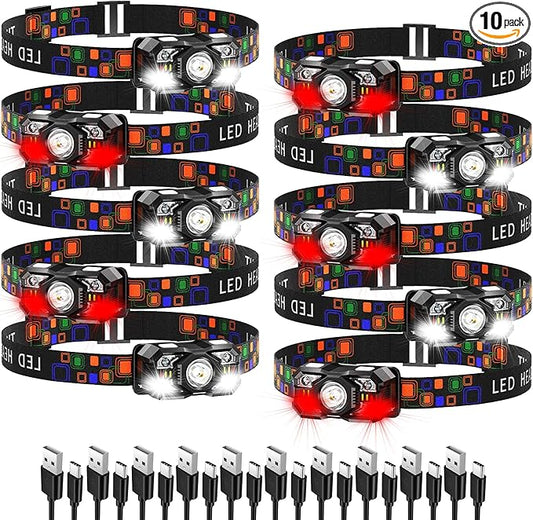 KunHe 10 Pack led Rechargeable Headlamp Flashlight Headlight Motion Sensor 10 Mode for Outdoor Camping Gear Hiking Fishing Running Cycling Headlight Emergency Lights for Home Christmas Gifts for Men