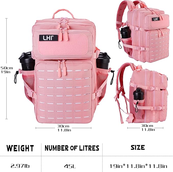 LHI Tactical Military Backpack for Men 25L/45L Large Molle Army Assault Pack 3 Day Hiking Rucksack With Bottle Holder