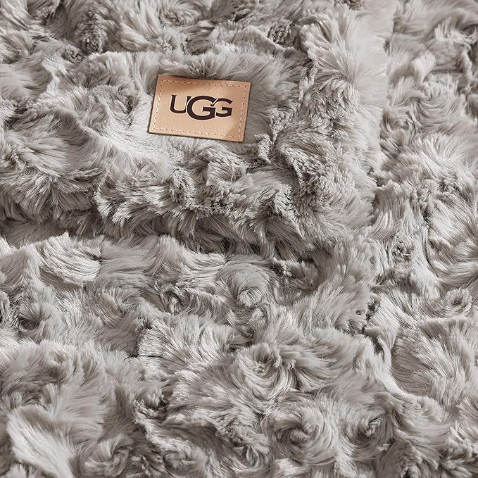 UGG Faux Fur Twin Blanket, Double-Sided Fluffy Blanket, Cozy Oversized Throw for Couch, Washable Bedding for Twin XL Bed, Luxury Home Decor, 66" x 90", Seal Grey (Adalee)