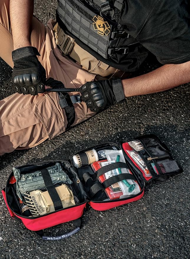 RHINO RESCUE Vehicle IFAK Trauma Kit with C-A-T Tourniquet, Tactical First Aid Kit Molle Pouch Red