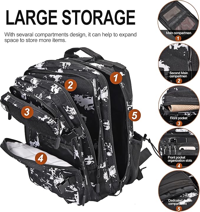 LHI Tactical Military Backpack for Men 25L/45L Large Molle Army Assault Pack 3 Day Hiking Rucksack With Bottle Holder