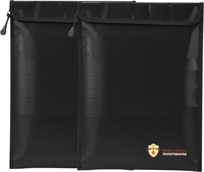 2 Pcs Fireproof Document Bag (15 x 11 inch), Waterproof Fireproof Money Bag for Cash with Zipper, Fire Safe Envelope Bag for Cash, Valuables, Legal Documents
