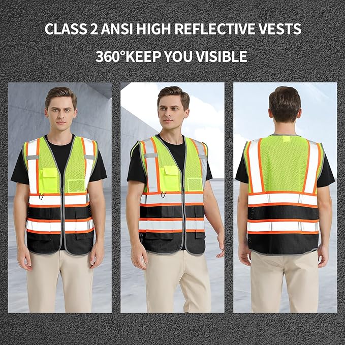 BeautyWill Custom Logo Safety Vest Class 2 High Visibility Reflective Vest for Men - Personalized Logo Team Vest