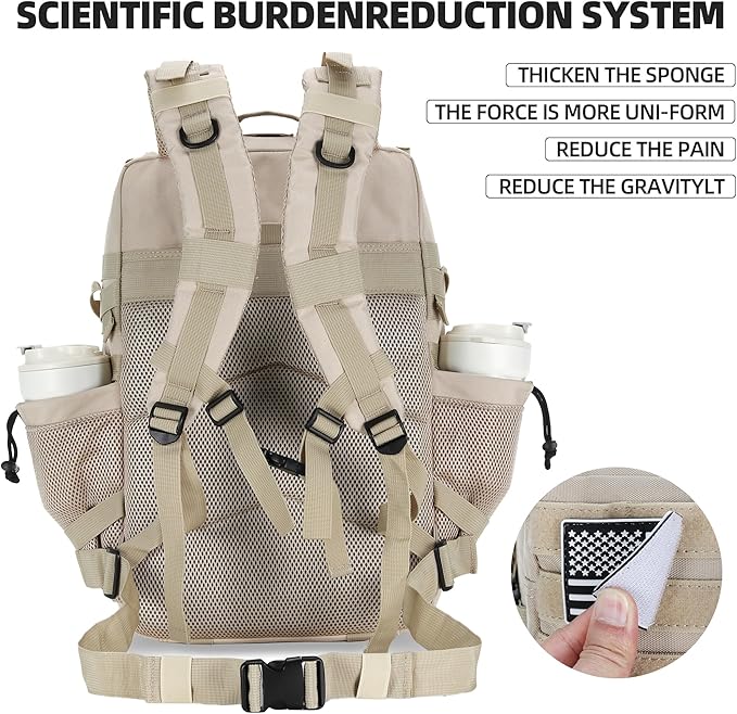 45L Tactical Assault Backpack 3 day assault pack with Molle Waterproof backpack Rucksack for Tactical Backpacks (Light Khaki)
