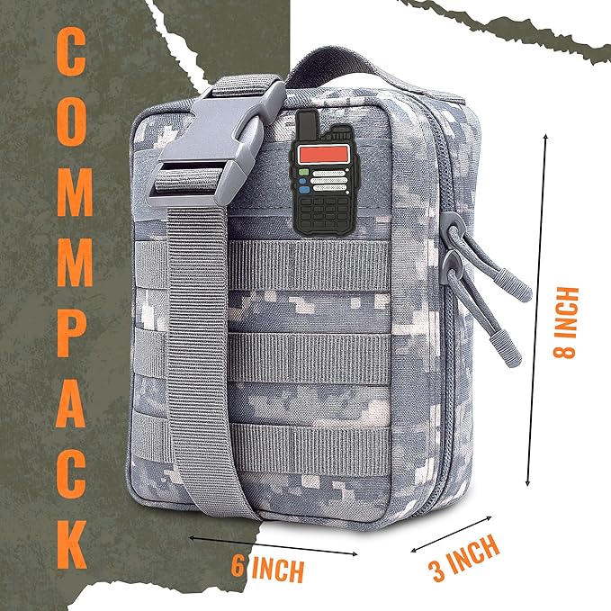 Ham Radio Go Bag in ACU Digital Camo Colour with Tear-Away Velcro Back - Molle Compatible, Multi-Pocket Design for Radios, Cables, and Gear