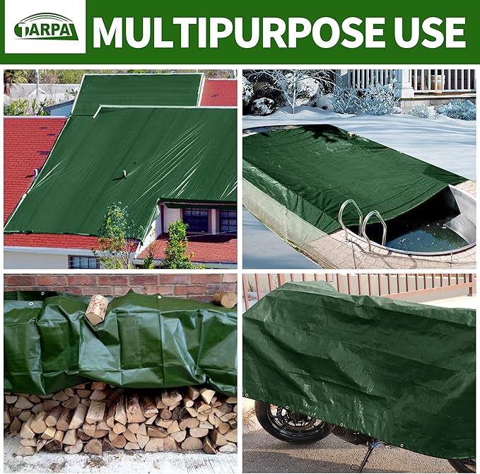 TARPAL Tarps Heavy Duty Waterproof 20x30 Large Tarp 16mil Thick Tarps with Metal Grommets Every 17.7" UV Protection&Tear -Resistant Cover for Firewood,Roof,Pool,Car,RV&Outdoor Furniture（Green/Blue）