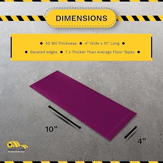 Mighty Line Floor Marking Tape Strips for Safety, Caution, Warning, Heavy-Duty, Peel and Stick, Adhesive, Industrial Quality, Purple, 4" by 10"