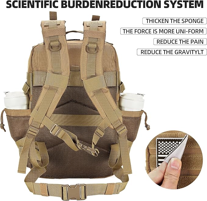 45L Tactical Assault Backpack 3 day assault pack with Molle Waterproof backpack Rucksack for Tactical Backpacks (khaki)