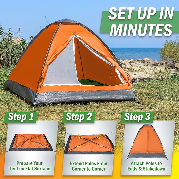 2-Person Dome Tent – Easy Set Up Shelter with Rain Fly and Carrying Bag for Camping