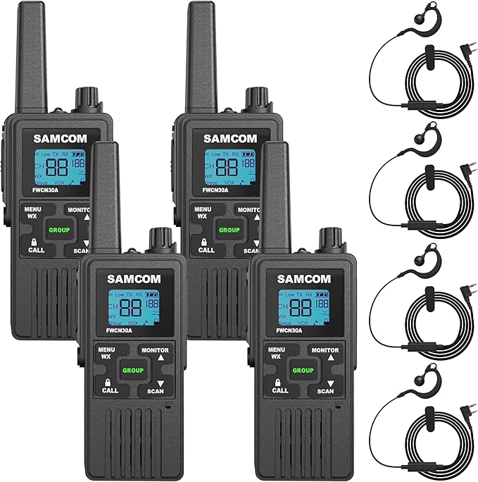 FRS Walkie Talkies Long Range for Adults,Rechargeable FWCN30A Radios with NOAA Family 2 Way Radio with Earpiece 1250mAh Flashlight Type-C for Camping Hiking Cruise,4Pack