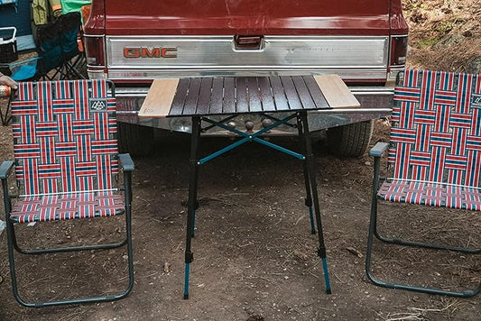 MOUNTAIN SUMMIT GEAR Bamboo/Aluminum Roll-Top Camping Table - Hybrid and Portable Aluminum-Top/Bamboo Folding Table with Adjustable Height Steel Frame by Caddis Sports