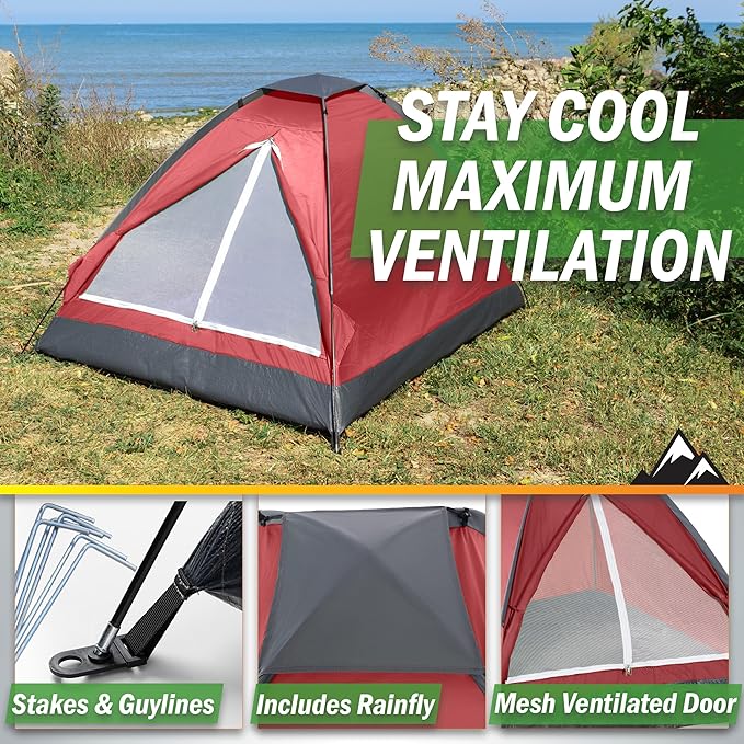 2-Person Dome Tent – Easy Set Up Shelter with Rain Fly and Carrying Bag for Camping