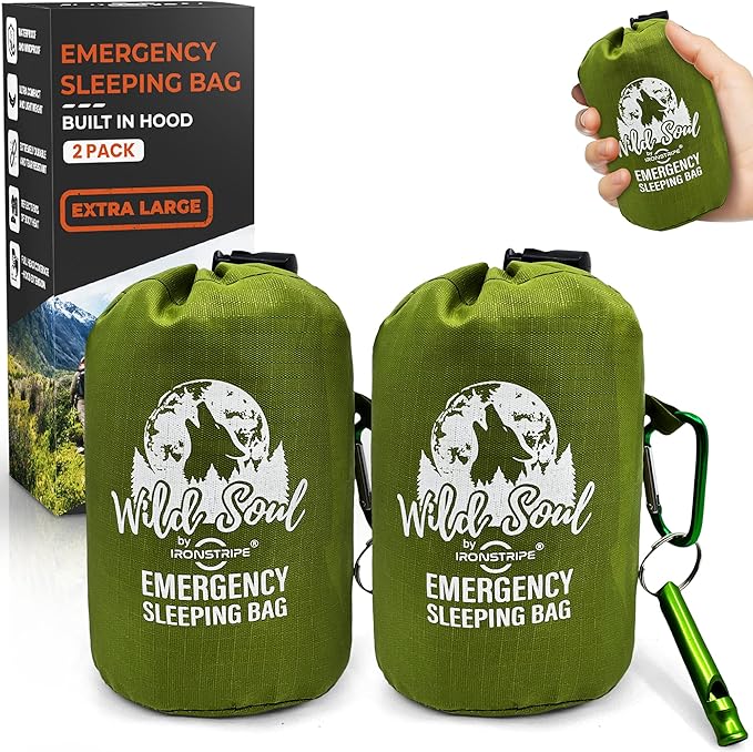 Bivy Sack XL Waterproof Survival Sleeping Bag with Emergency Whistle, Built-in Hood & Thermal Mylar - Tear & Puncture-Resistant