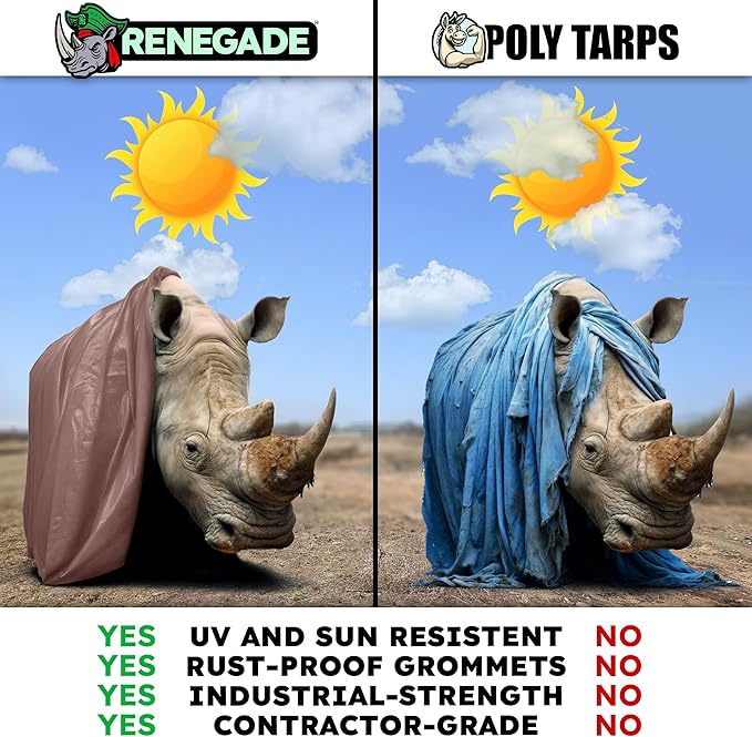 RENEGADE Industrial Tarp 12x9 ft Brown – Heavy Duty, Waterproof, UV-Resistant, PFAS-Free – Durable Tarp for Jobsite Coverage, Construction, Farming & Shelter Use