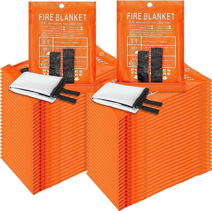 50 Pack Fire Blanket for Home and Kitchen Bulk 39 x 39 Inch Emergency Fire Blanket Fiberglass Fire Blankets Emergency Fire Retardant Blankets for Home,Kitchen,Camping School(Orange)