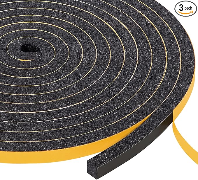 Yotache 3 Strips Foam Weather Stripping 1/4" W X 1/4" T, New Adhesive Craft, Insulation Soundproofing Strips Tape Gasket Seal for Door Frame and Window, Sliding Door Jamb, Total 30 Ft (3 X 10 Ft Each)