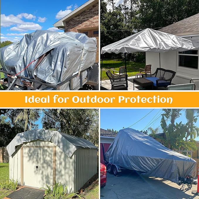 Tarps Heavy Duty Waterproof, 12 Mil Silver Heavy Duty Tarps with Grommets Reinforced Edges, UV Resistant, Tear&Fade Resistant, Large Covers for Camping Patio Roof Boat Outdoors, 14 * 20FT