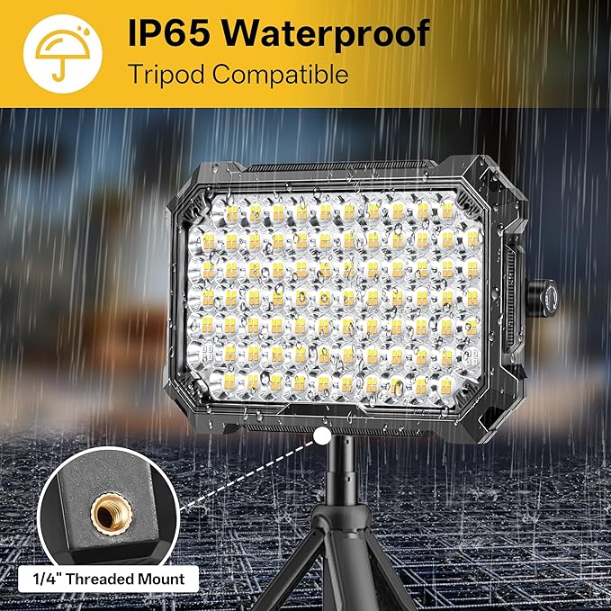 LED Work Light Rechargeable Outdoor, 12000mAh Work Flood Light 10000LM with 4 Light Modes as Power Bank for Camp Essentials, IP65 Waterproof Emergency Lantern for Tent, Power Outages, Car Repair