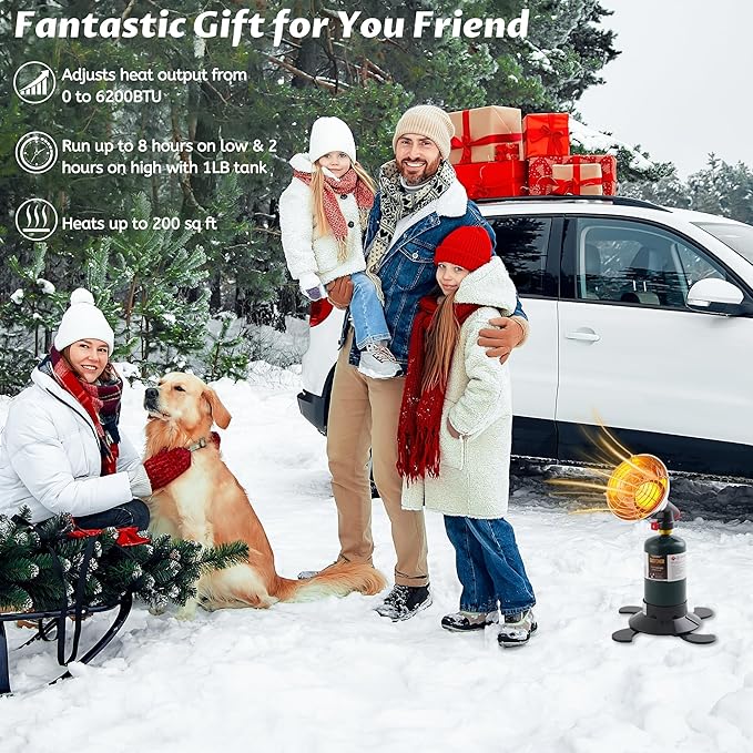 6800BTU Propane Heater with Igniter, Portable Outdoor Gas Heater for Camping, Golf Carts, Patio, Cordless Design with Cylinder Stand (Tank Not Included)