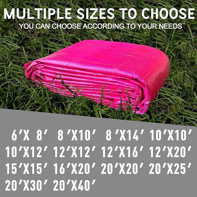 STARPYNG-12 Mil Pink/Silver 12x12 Feet Tarp-Heavy Duty Poly Tarp-Cover,Waterproof, UV Resistant, Weather Resistant, Cover Cars, Boats, Courtyards,Camping