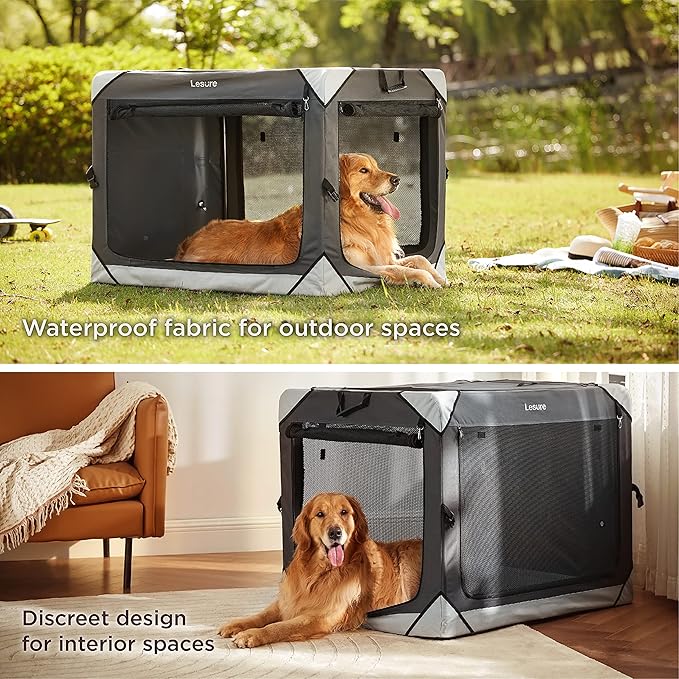 Lesure Collapsible Dog Crate - Portable Travel Kennel for Small Dog, 4-Door Pet Crate with Mesh Windows, Indoor & Outdoor, Charcoal Gray
