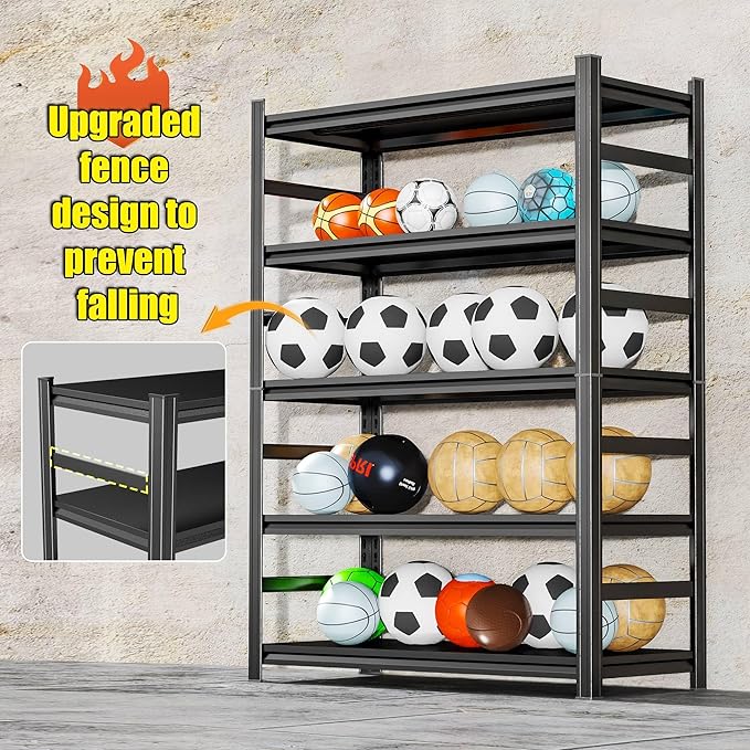 Storage Shelves, Garage Metal Shelving Unit, Adjustable, Double-Layer Column with Reinforced Ribs, Heavy-Duty, Capable of Bearing 600-3600 lbs (Black, 47''W*24''D*63''H, 5-Tier)
