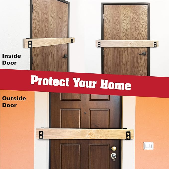 SecurityMan Door Barricade Brackets (Black) & Personal Alarm Keychain (Teal) – Heavy Duty 2x4 Door Security Brackets + 130dB Self-Defense Siren with SOS Light – Home & Personal Safety Kit
