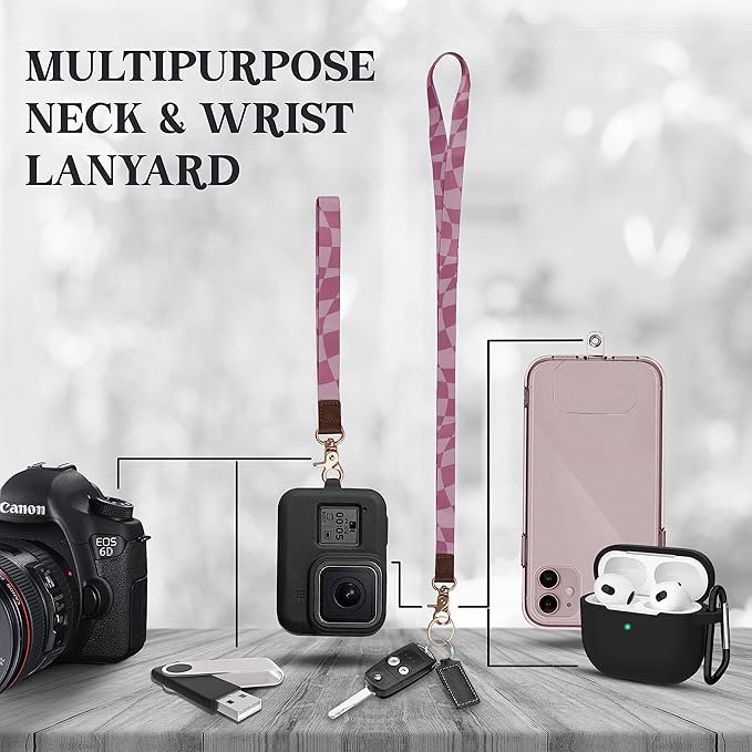 2-in-1 ID Badge Holder & Lanyard Wallet - Multi-Use Womens Small Wallet with Removable Wristlet & Neck Lanyard, Clear Window, 5 Card Slots, Phone Holder, Ring Keychain - Y2K Checker