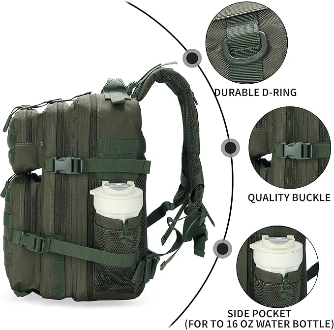 25L Military Tactical Backpack Small Assault Pack Molle Daypack for Men and Women for Work Travel Gym Outdoor Hiking Camping (Army Green)