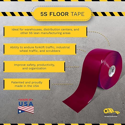 Mighty Line Solid Floor Marking Tape for Safety, Caution, Warning, Heavy-Duty, Peel and Stick Adhesive, Beveled Edge Design, Industrial Quality, 6 inch, 100' Roll, Purple