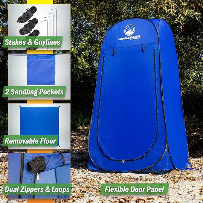 Wakeman Kid Size Pop Up Changing Tent, 3 x 3 x 5.2ft, Mini Camping Shower Tent, Portable Toilet Stall, or Dressing Room for Beach, Dance Recitals, or Sports with Carry Bag, Polyester, Blue