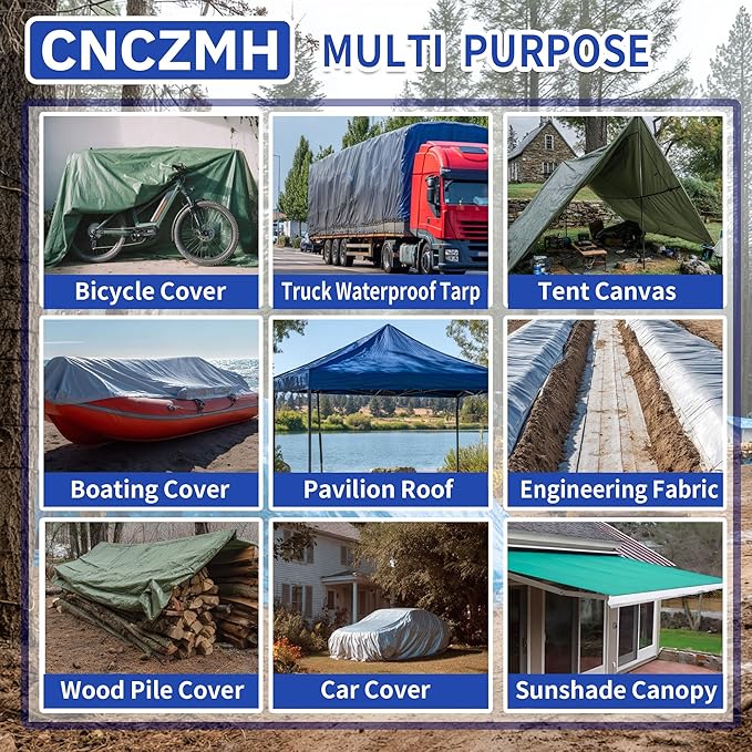 Heavy Duty Tarp Waterproof 12x12 Feet, 10 Mil Thick Green Poly Tarps Outdoor, Metal Grommets, Reinforced Edges, Multipurpose Tarpaulin Protective Cover for Camping, Boat, Swimming Pools, Car