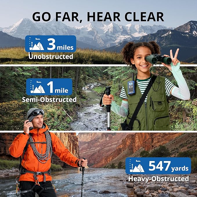 Radioddity FS-T8 Walkie Talkies for Adults Kids Rechargeable, FRS Licence-Free Two Way Radio Long Range with Group Call, VOX, NOAA, 2000mAh Battery, Flashlight, USB-C, Hiking Winter Camp, 4 Pack
