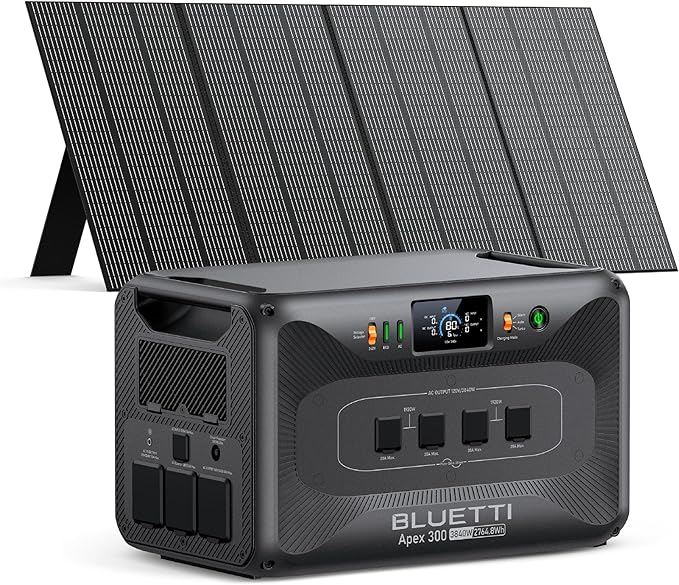 BLUETTI Apex 300 Solar Generator (2025 New) with 350W Solar Panel, 2764.8Wh LFP Battery Backup with 6 3840W AC Outlets (7680W Surge), 120V/240V Dual Voltage, Ideal for Camping and Off-Grid Living