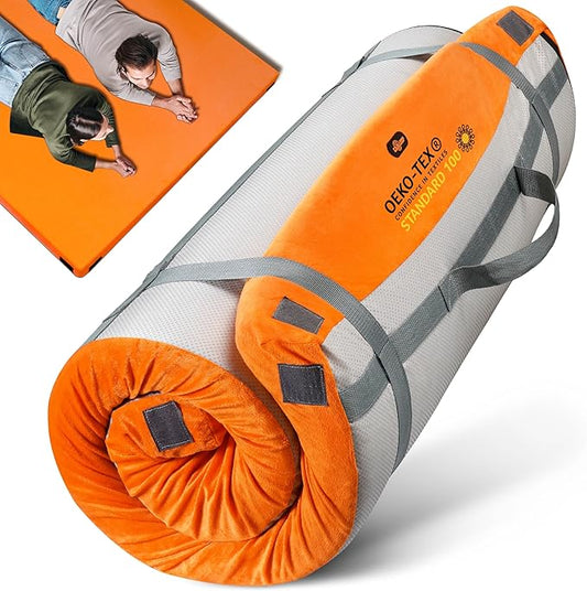 3 Inch Memory Foam Camping Mattress, Dual Layer Thick Sleeping Camp Pad for Car Tent Cot, Roll-Up Portable Glamping Floor Bed for Guests Sleepover
