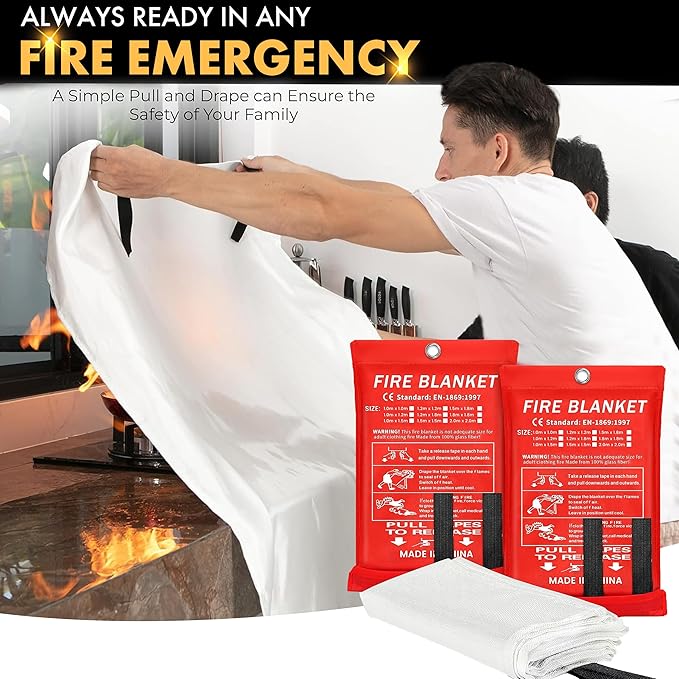 40”x40” Fire Blanket for Home and Kitchen, Emergency Fire Extinguisher Blanket, High Heat Resistant Fire Suppression for Home Safety Kitchen, and Camping (3)