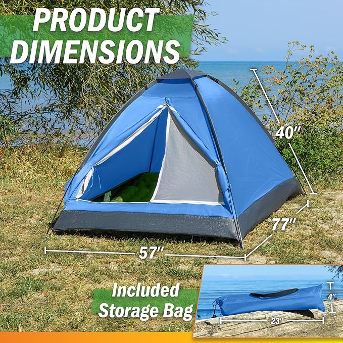 2-Person Dome Tent – Easy Set Up Shelter with Rain Fly and Carrying Bag for Camping