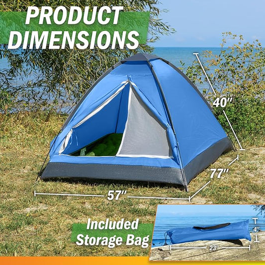 2-Person Dome Tent – Easy Set Up Shelter with Rain Fly and Carrying Bag for Camping